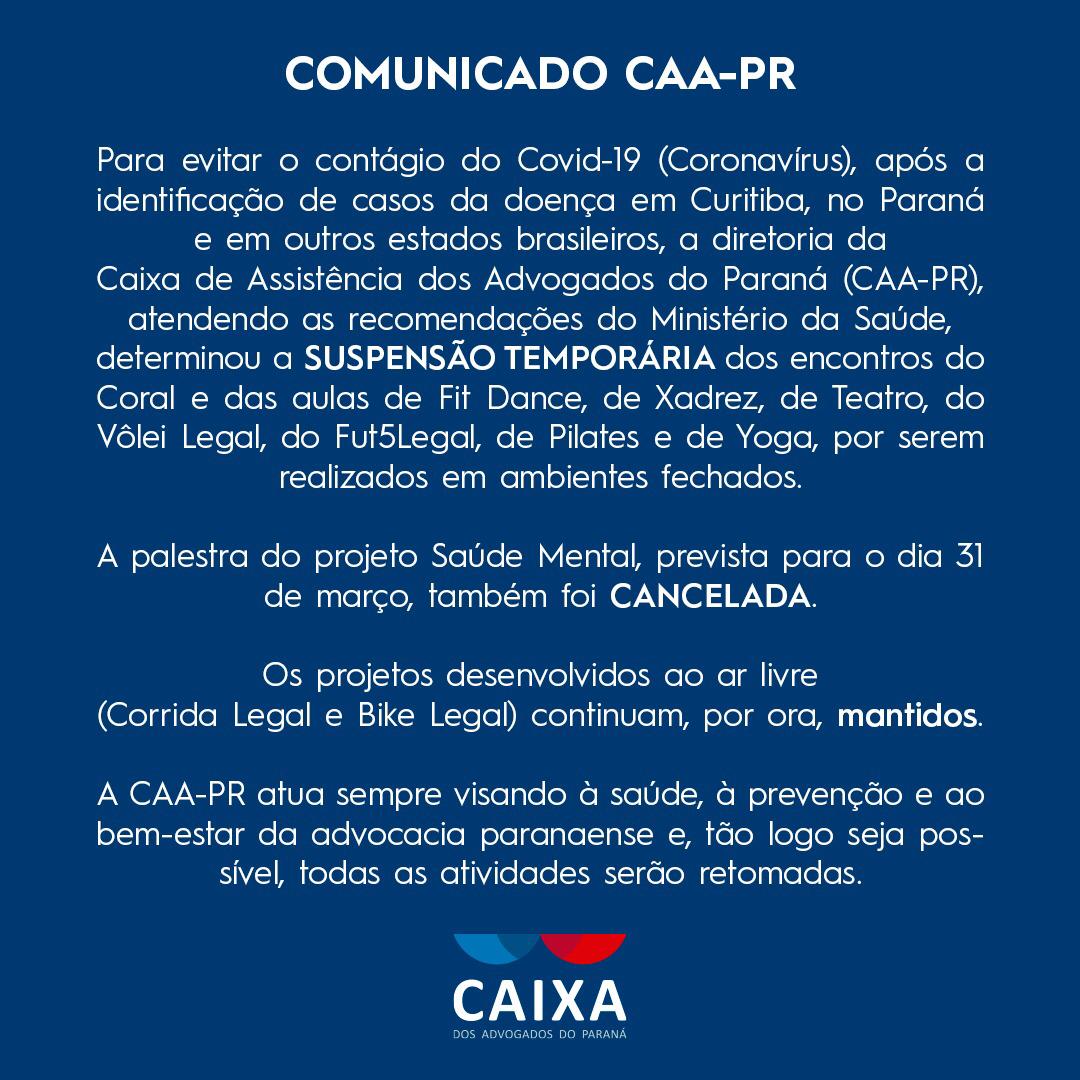 Comunicado da Caixa de Assistência dos Advogados do Paraná 